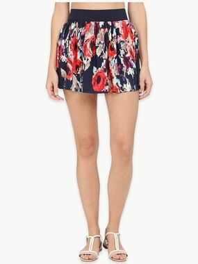 Kate Spade High Waist Pleated Swim Skirt Cover Up Navy Floral NWT Size Small